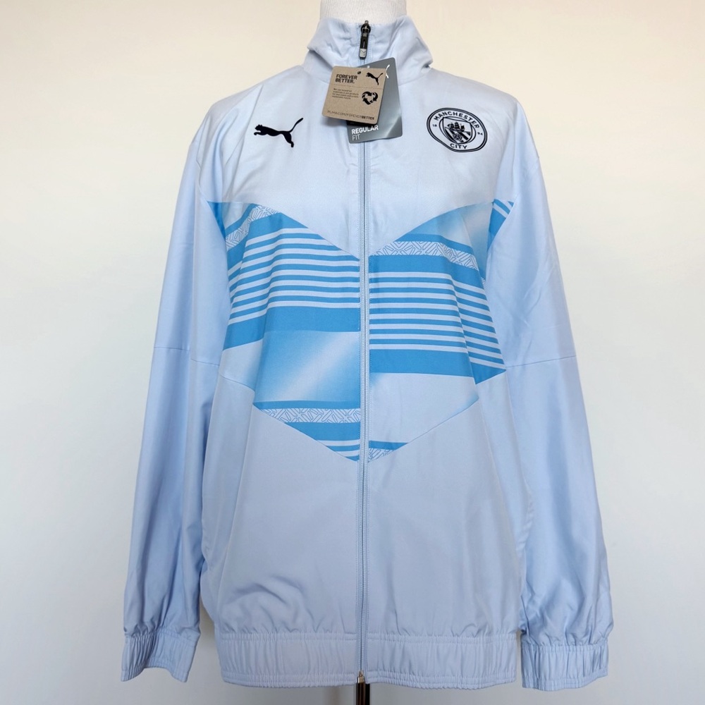 Puma Manchester City FC 2021 Soccer Windbreaker Jacket Mens Size Large Blue